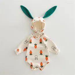 Clothing Sets Adorable Baby Rompers Pajamas Carrot Print Long Ears Hat Boys Girls Cotton Outfit Homewear