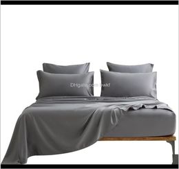 Sets Bedding Supplies Textiles Home Garden Drop Delivery 2021 46Pcs Wash Pure Satin Silk Bed Set Flat Fitted Sheet Pillowcases 3493025