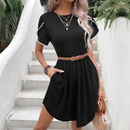 Casual Dresses 2024 Summer European And American Women's Dress Fit Waist A-line Skirt Petal Sleeve Black Women For