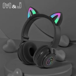Bags M&j Cat Ear Headphones Led Glowing Bluetooth 5.0 Noise Cancelling Adults Kids Headset Support Tf Card Fm Radio with Mic Gift