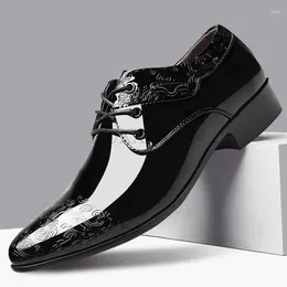 Casual Shoes Men Leather Business Dress Formal Black PU Brother 2024 Shiny Wedding Party Office Oxford