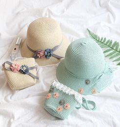 Baby Girl Straw Hat Summer Beach Breathable Wide Brim Hats Bow Sunscreen Straw Flower Cap And B jllKlk home0031082292