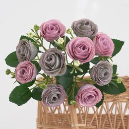 Decorative Flowers High Quality Selling Silk Artificial Tea Bud Rose Wedding Bridal Bouque Christmas Decoration Wreaths Home Vase DIY