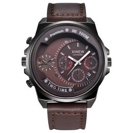 Wristwatches XINEW Brand Cheap es For Men Students Fashion Leather Band Simple Date Quartz Clock Erkek Barato Saat Relogio Masculino Q240426