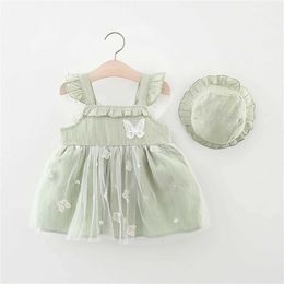 Girl's Dresses Summer 2/piece set baby girl dress hat girl patchwork mesh butterfly wings small flying sleeves princess dress