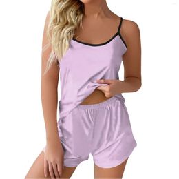 Women's Sleepwear Pyjama Sets For Women Soft Two Piece Loungewear Sleeveless Sling Tops Solid Colour Shorts Matching Pyjamas Nightwear