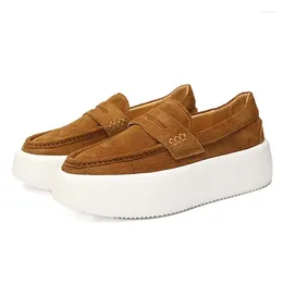 Casual Shoes Men's Fashion Leather Slip-on White Muffin Bottom Thick Soled