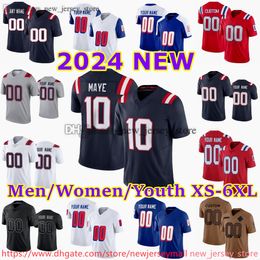 Custom S-6XL DIY 10 Drake Maye Football Jersey 12 Tom Brady Rob Gronkowski Ezekiel Elliott Rhamondre Stevenson Kendrick Bourne JuJu Smith-Schuster Matthew Judon