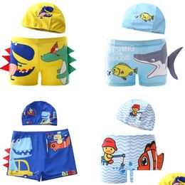 Childrens Swimwear Selling Swim Trunks Boys Boxer Small Medium And Big Swimming Cartoon Dinosaurs Clogodiles European American Boy Bab Otg23