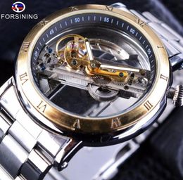 Forsining Minimalist Design Transparent Case Wristwatches Roman Number Mens Brand Luxury Automatic Skeleton Steampunk Watches SLZe4682704