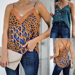 Women's Tanks Womens Fashion Leopard Print Sleeveless V-Neck Lace Tank Top Vest Blouse Streetwear Tops