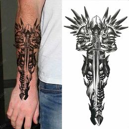 Tattoo Transfer 1pc Men Waterproof Temporary Tattoos Stickers Arm Wrist Hipster Black Sword Soldier Armour 240426