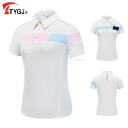 Shirts Summer Women Golf Shirt Short Sleeve Quick Dry Golf Clothing Breathable Slim Leisure Golf T Shirt Ladies Soft Patchwork Tops