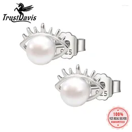 Stud Earrings TrustDavis Luxury 925 Sterling Silver Cute Eye Natural Pearls For Girls Daughter Birthday Fine Gift Jewellery ES026