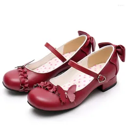 Casual Shoes Cute Goth Lolita Daily Butterfly Buckle Sweet Lovely Tea Party Students Comfortable Round Head Kawaii Pu Shoe Plus Size