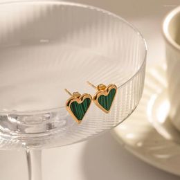 Stud Earrings Simple Romantic Heart For Women Green Natural Stone Ladies Stainless Steel Pendientes