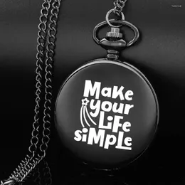 Pocket Watches Make Your Life Simple Design Carving English Alphabet Face Watch A Chain Black Quartz Perfect Gift