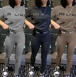 Designer Womens Tracksuits Silm Pants Suit Two Pieces Jogger Set 2024 New Letters Printed Short Sleeve Tights Sweatsuits 3 Colours Fashion Clothing 345346