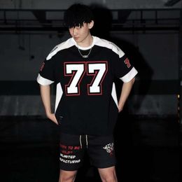 New 77 Ice Hockey Short Sleeved American Sports Patchwork Casual Rugby Basketball Hip-hop Jersey T-shirt for Men