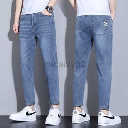 Men's Jeans New men's slim fit jeans for spring and summer, version trendy elastic youth casual cropped jeans Plus Size Pants