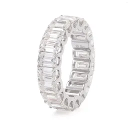 Cluster Rings 925 Silver Emerald Cut Moissanite Diamond Eternity Ring Stackable Band For Women Men Fine Jewelry Plated Rhodium Pass