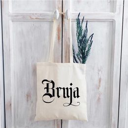 Shopping Bags Bruja Gothic Letters Tote Bag Canvas Halloween Horror Movie Vintage Custom Woman Plus Fashion Reusable Print