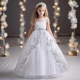 Girl's Dresses Flower Girls Dresses for 4-12 Yrs Wedding Bridesmaid Long Dress Kids Birthday Party Vestidos Appliques Sequins Formal Gala Dress