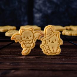 Moulds Halloween Kitten Cookie Mould Ghost Cute Cartoon Animal Kitten Cat Shape Fondant Embosser Stamp Cake Tool DIY Baking Tool