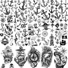 Tattoo Transfer 15 Sheets Pirate Ship Anchor Temporary Tattoos For Men Adults Women Compass Tattoo Paste Waterproof Fake Shark Tatoo Black Small 240427