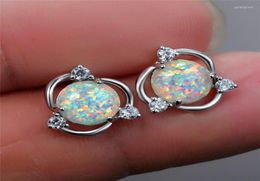 Stud Earrings Cute Female White Opal Stone Small Round Diamond For Women Dainty Bridal Wedding2539298