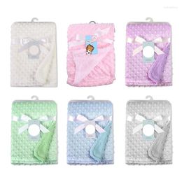 Blankets Double Layer Dots Plush Fuzzy Receiving Blanket Cosy Warm Baby Swaddling Wrap .Dropship