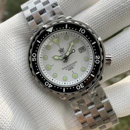 Wristwatches STEELDIVE Men Diver Watch 47.5mm Automatic Mechanical Wristwatch 300M Waterproof Luminous Sapphire NH35 Ceramic Bezel White