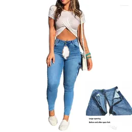 Women's Jeans Invisible Open-Seat Pants With Pocket Skinny High Waist Denim Trousers Lady Sexy Boyfriend Women Outdoor Sex Convenient