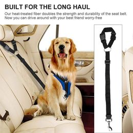 Solid Color Two-in-one Pet Car Seat Belt Nylon Lead Leash Backseat Safety Belt Adjustable Harness Dogs Collar Pet Accessories Asiento De Coche Para Mascotas Dos En Uno