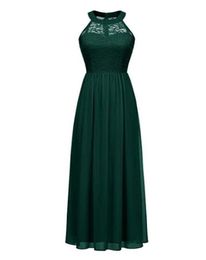 Dark Green Bridesmaid Dress Floorlength Chiffon Party Gown Halter Custom Made Bridesmaid Dresses Lace and Chiffon Wedding Evening7775224