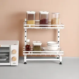 Kitchen Storage 2 Layers Rack Adjustable Seasoning Shelf Stainless Steel Organizer Knife Jar Accessories