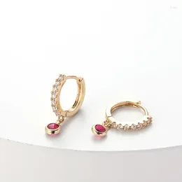 Stud Earrings 2024 Fashion Women Elegant Simple Red Zircon Inlaid Drop Round Earring Sexy Party Gem