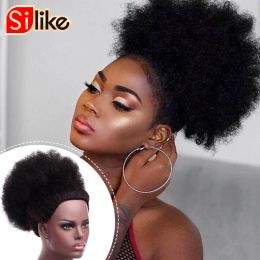 Chignon Chignon Silike Synthetic Short Afro Puff Hair Bun High Temperature Drawstring Warp Pony Tail Clip in Hair Kinky Curly Hair Bun