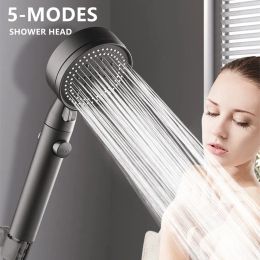 Set High Pressure Shower Head 5 Modes Adjustable Showerheads with Hose Water Saving OneKey Stop Spray Nozzle Bathroom Accessories