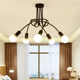 Chandeliers E27 Chandelier Wrought Iron LED Retro Modern Ceiling Lamp Black And White Light For Living Room Decoration Home Lighting Fixture