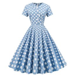 Womens Hepburn Style Retro Asymmetric Collar Polka Dot Photo Anti Ageing Elegant Picnic Swing Mid Length Dress