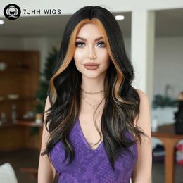 Synthetic Wigs Loose middle black wig high gloss blonde hair curtains bangs high-density synthetic wave high-quality Fibre optic 24 inches Q240427