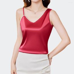 Women's Tanks Women Summer Solid Satin Camis Vest Fashion Casual Sleeveless Irregular Ladies Street Tops Tees Sweet