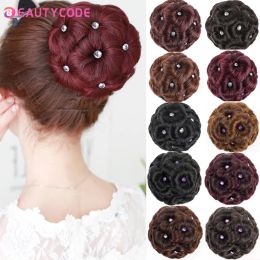 Chignon BEAUTYCODE Synthetic Bride hair flower ring bun small bundle curly wig women wig diamond makeup