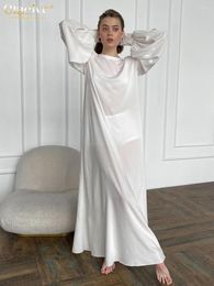 Casual Dresses Clacive Fashion Loose White Dress Lady O-Neck Long Sleeve Elegant See Through Classic Solid For Women 2024