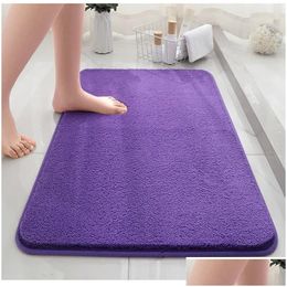 Bath Mats Solid Color Fluffy Bathroom Mat Anti-Slip Carpets Doormat For Toilet Absorbent Floor Rug Beside Bathtub Wash Basin Washable Dhheb