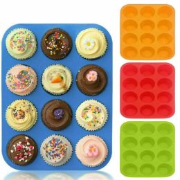 Moulds 12 Cup Silicone Mould Muffin Cupcake Baking Pan Non Stick Dishwasher Microwave Safe Silicone Baking Mould