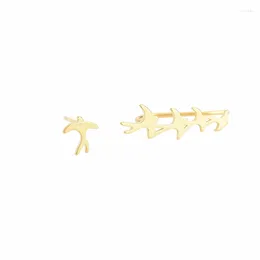 Stud Earrings PANJBJ 925 Sterling Silver Jewellery Cute Sweet Asymmetric Animal Bird For Women Femme Daily Wear Accessories