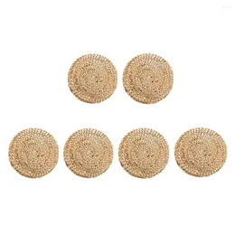 Table Mats Round Woven Rattan Placemats Natural Wicker Water Hyacinth Straw Braided Set Of 6