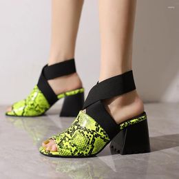 Dress Shoes YMECHIC Mules Women Pumps Snake Pattern Thick High Heels Summer 2024 Party Sexy Peep Toe Sandals Cross Band